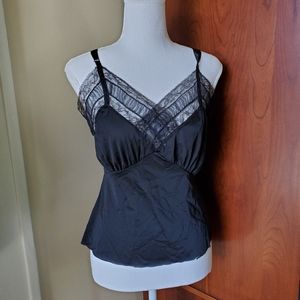 Black lace cami with lace and rough hem